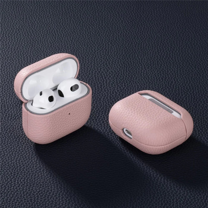 For AirPods Pro 3 Earphone Case Litchi Texture Genuine Cow Leather Earbud Protective Cover - Pink - 4