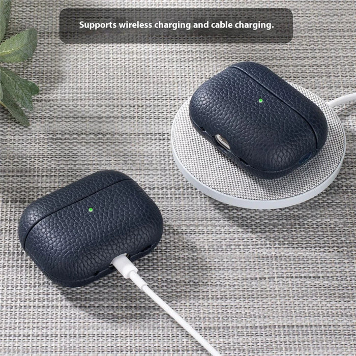 For AirPods Pro 3 Earphone Case Litchi Texture Genuine Cow Leather Earbud Protective Cover - Pink - 6
