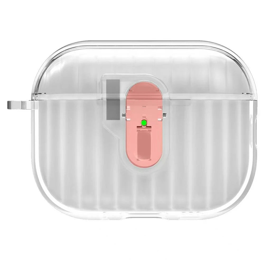For AirPods Pro 3 Earphone Case Shell Texture Contrast Color One-Click Open TPU Earbud Cover - Transparent Pink - 1