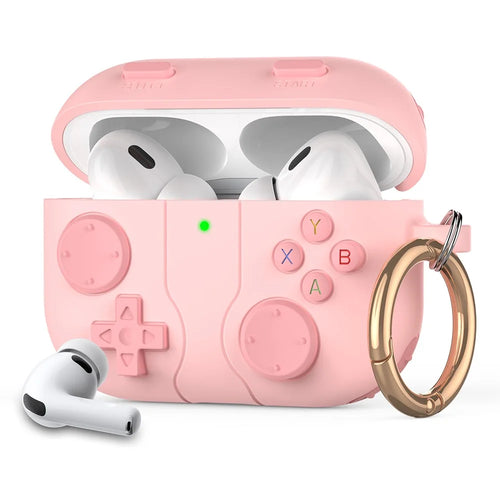 AHASTYLE WG183 For AirPods Pro 3 Case Game Console Design Split Silicone Earphone Cover with Carabiner - Pink - 1