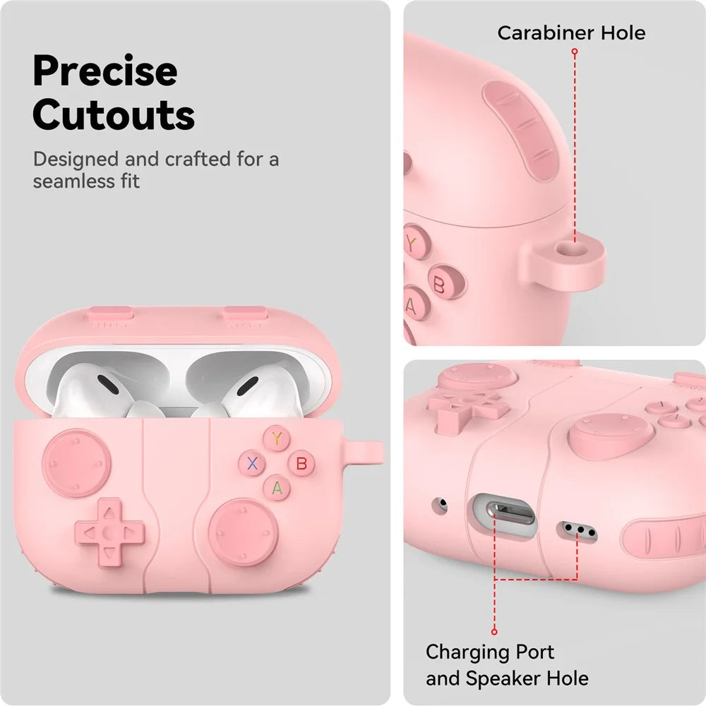 AHASTYLE WG183 For AirPods Pro 3 Case Game Console Design Split Silicone Earphone Cover with Carabiner - Pink - 3