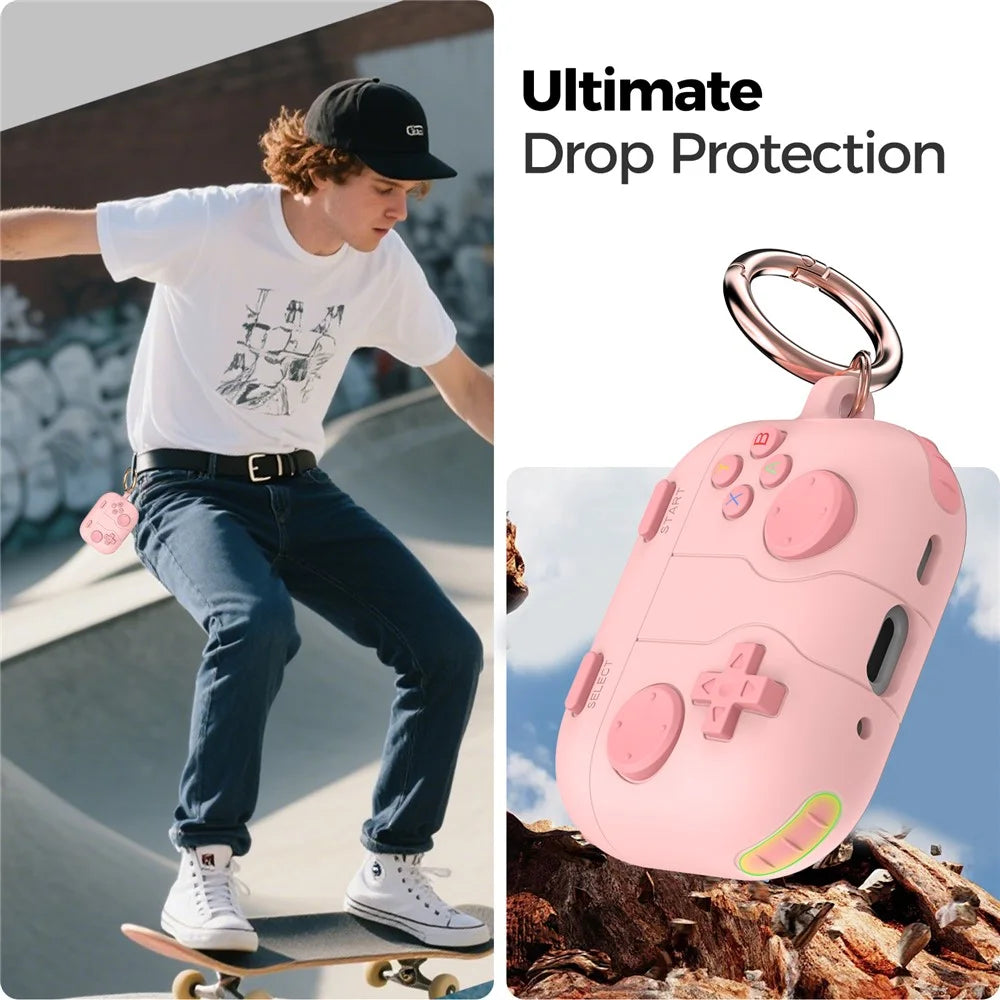 AHASTYLE WG183 For AirPods Pro 3 Case Game Console Design Split Silicone Earphone Cover with Carabiner - Pink - 5
