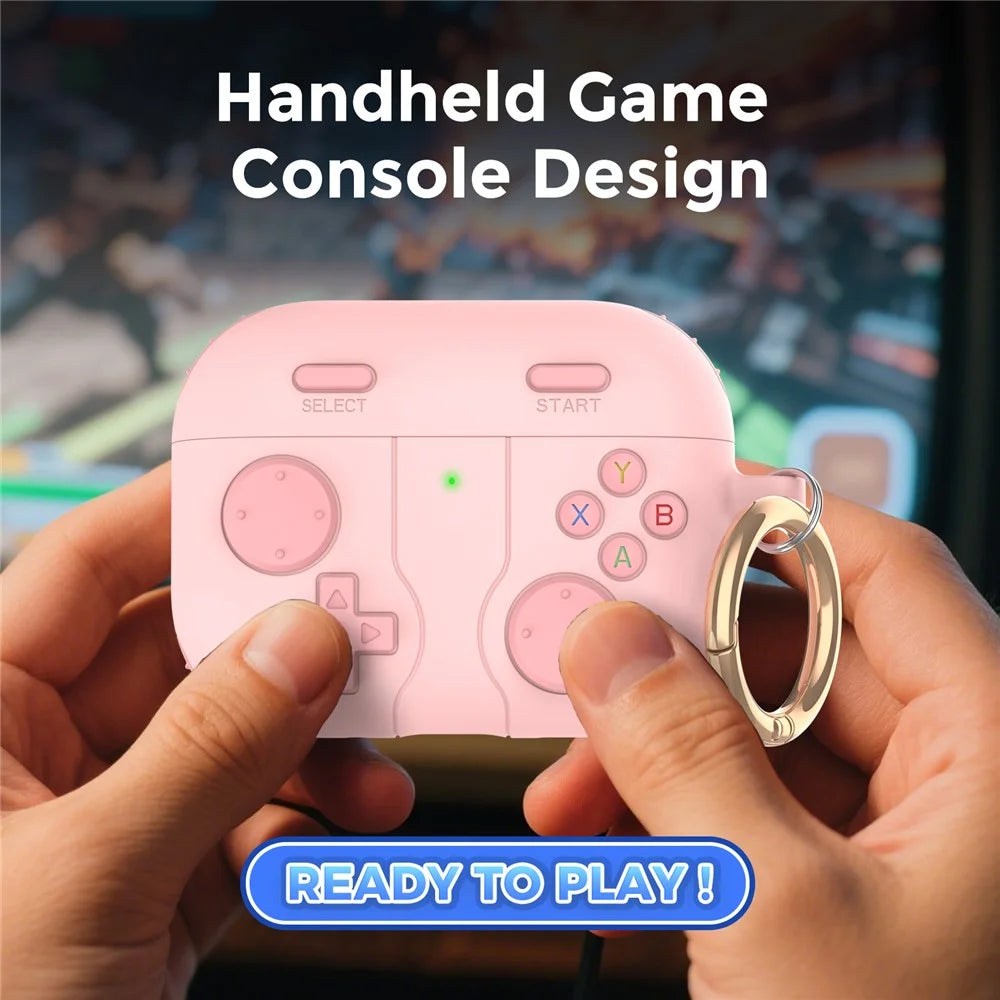 AHASTYLE WG183 For AirPods Pro 3 Case Game Console Design Split Silicone Earphone Cover with Carabiner - Pink - 6