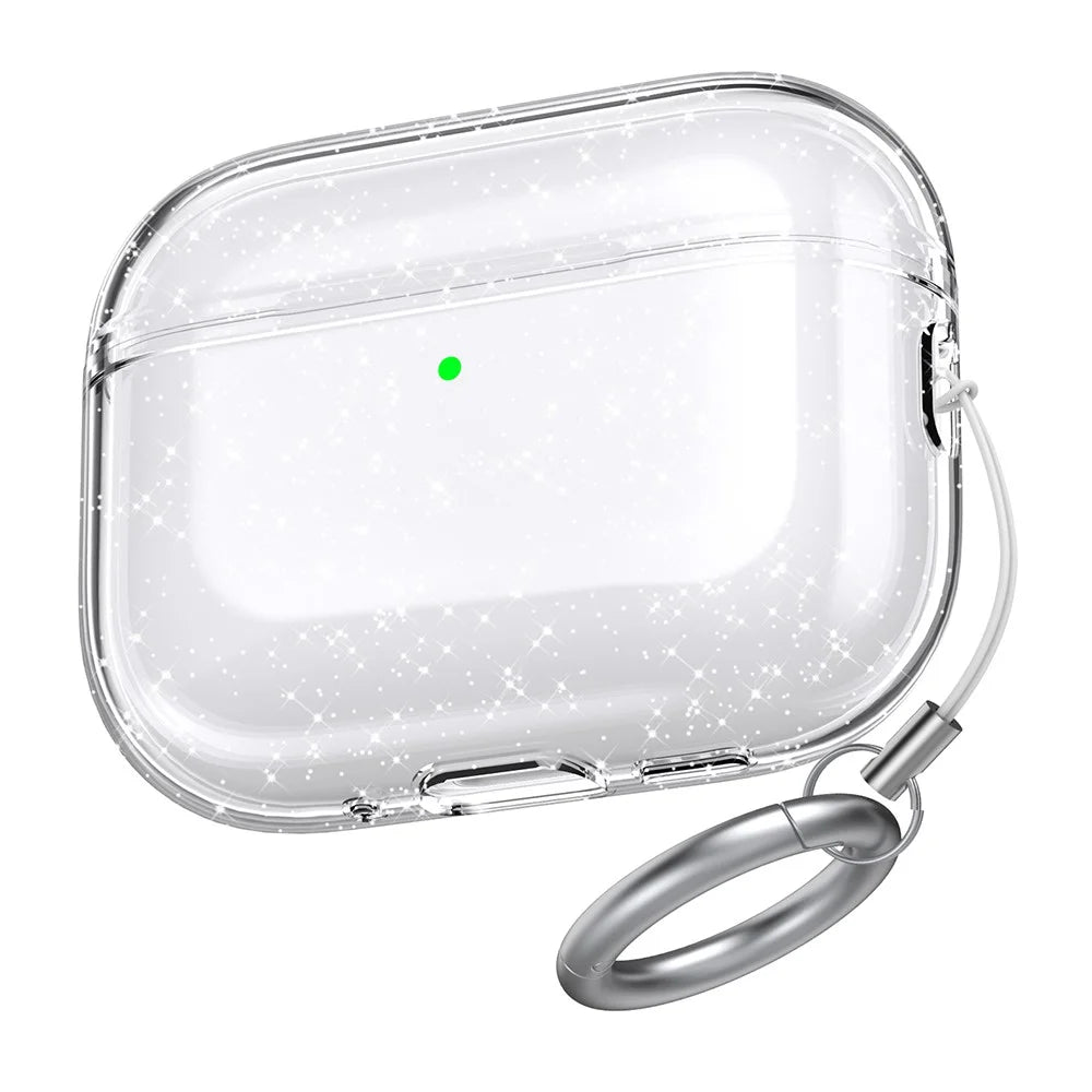 AHASTYLE WG182 For AirPods Pro 3 Case Split Design Clear TPU Earphone Protective Cover with Carabiner - Transparent Glitter - 1