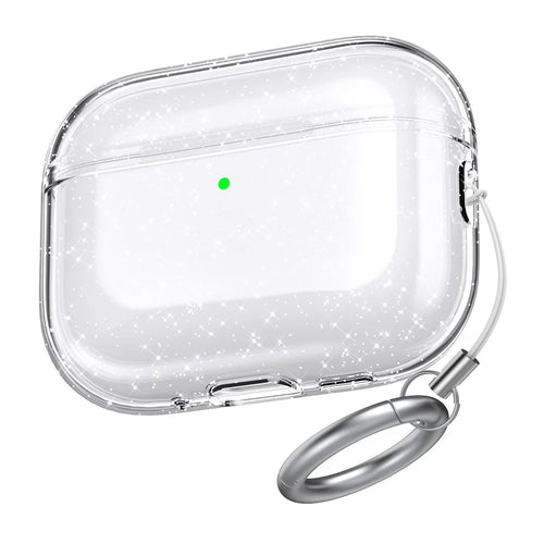 AHASTYLE WG182 For AirPods Pro 3 Case Split Design Clear TPU Earphone Protective Cover with Carabiner - Transparent Glitter - 1