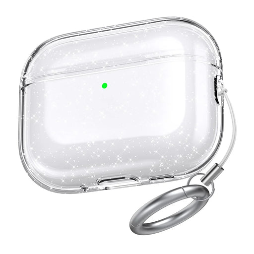 AHASTYLE WG182 For AirPods Pro 3 Case Split Design Clear TPU Earphone Protective Cover with Carabiner - Transparent Glitter - 1
