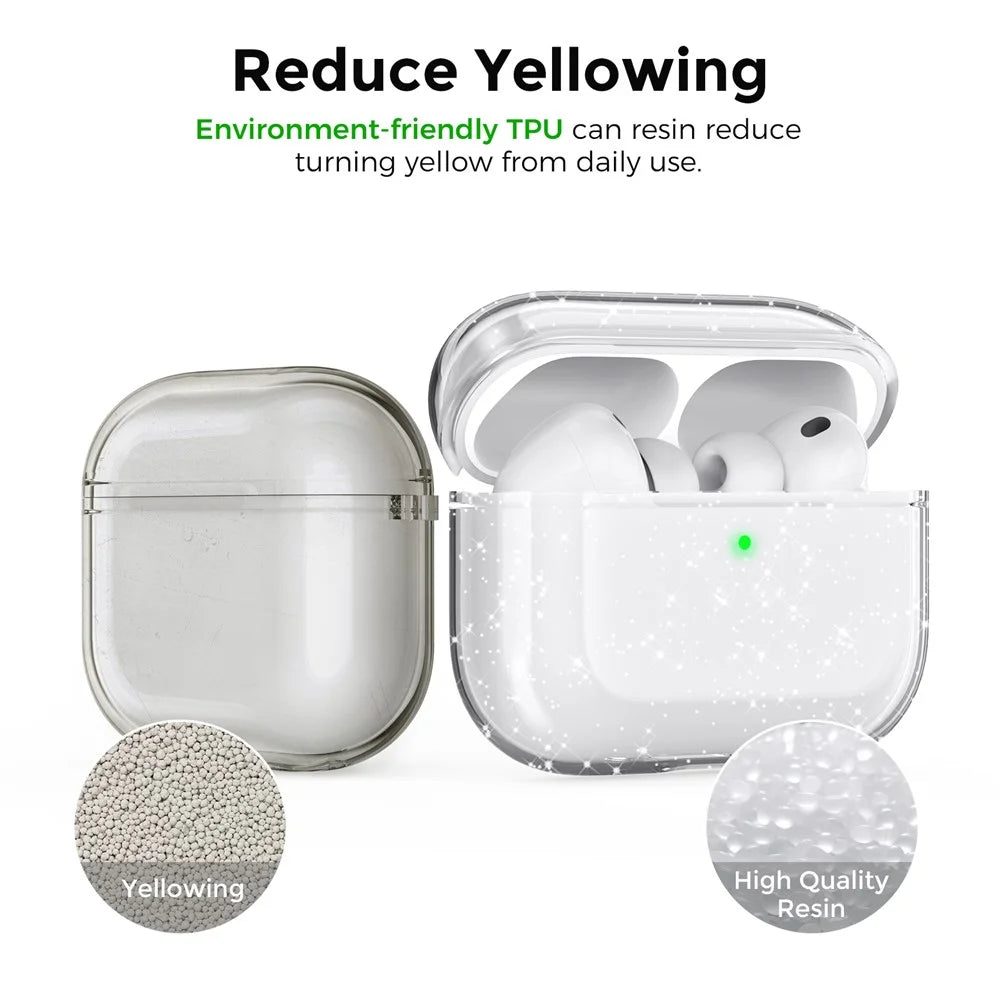 AHASTYLE WG182 For AirPods Pro 3 Case Split Design Clear TPU Earphone Protective Cover with Carabiner - Transparent Glitter - 3
