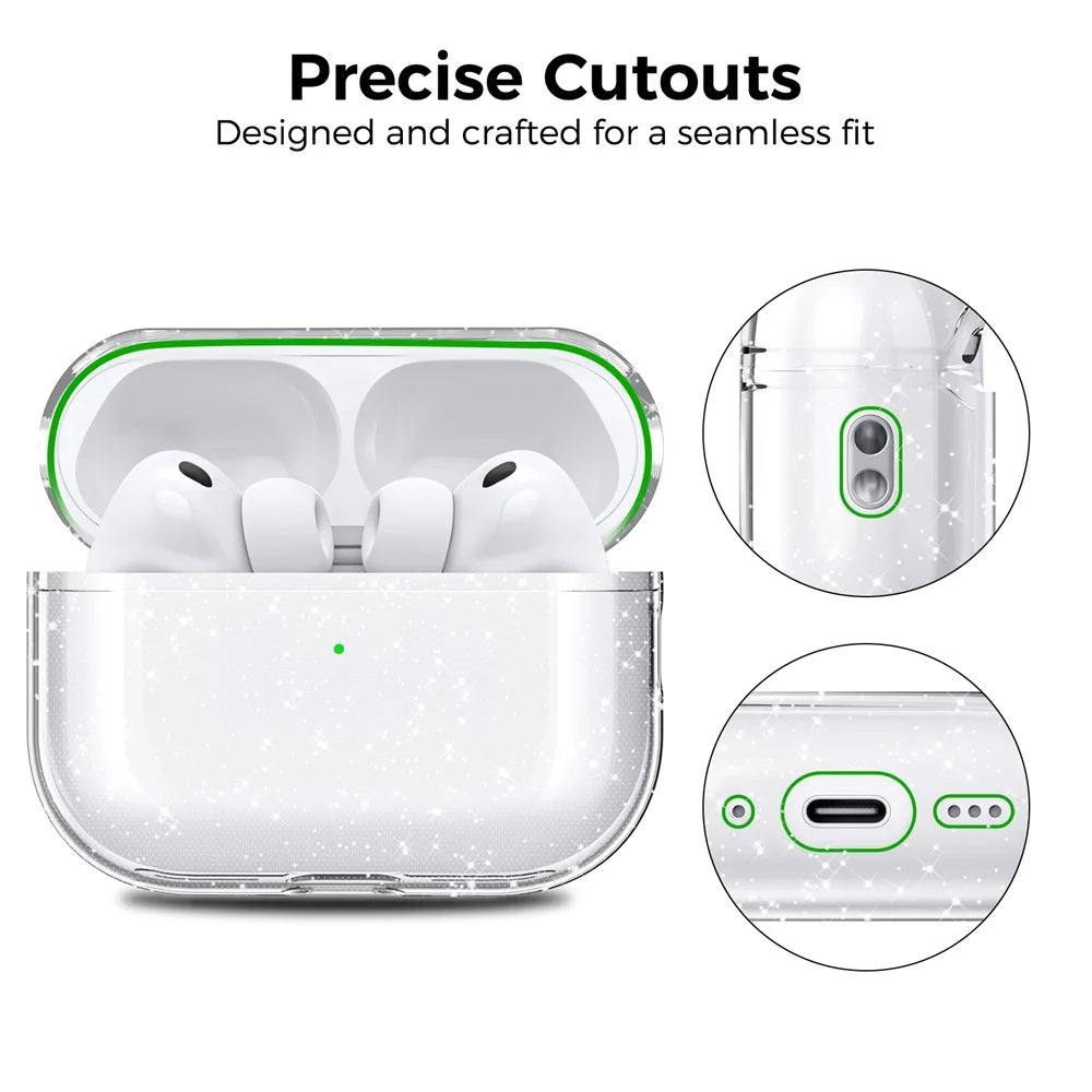 AHASTYLE WG182 For AirPods Pro 3 Case Split Design Clear TPU Earphone Protective Cover with Carabiner - Transparent Glitter - 4
