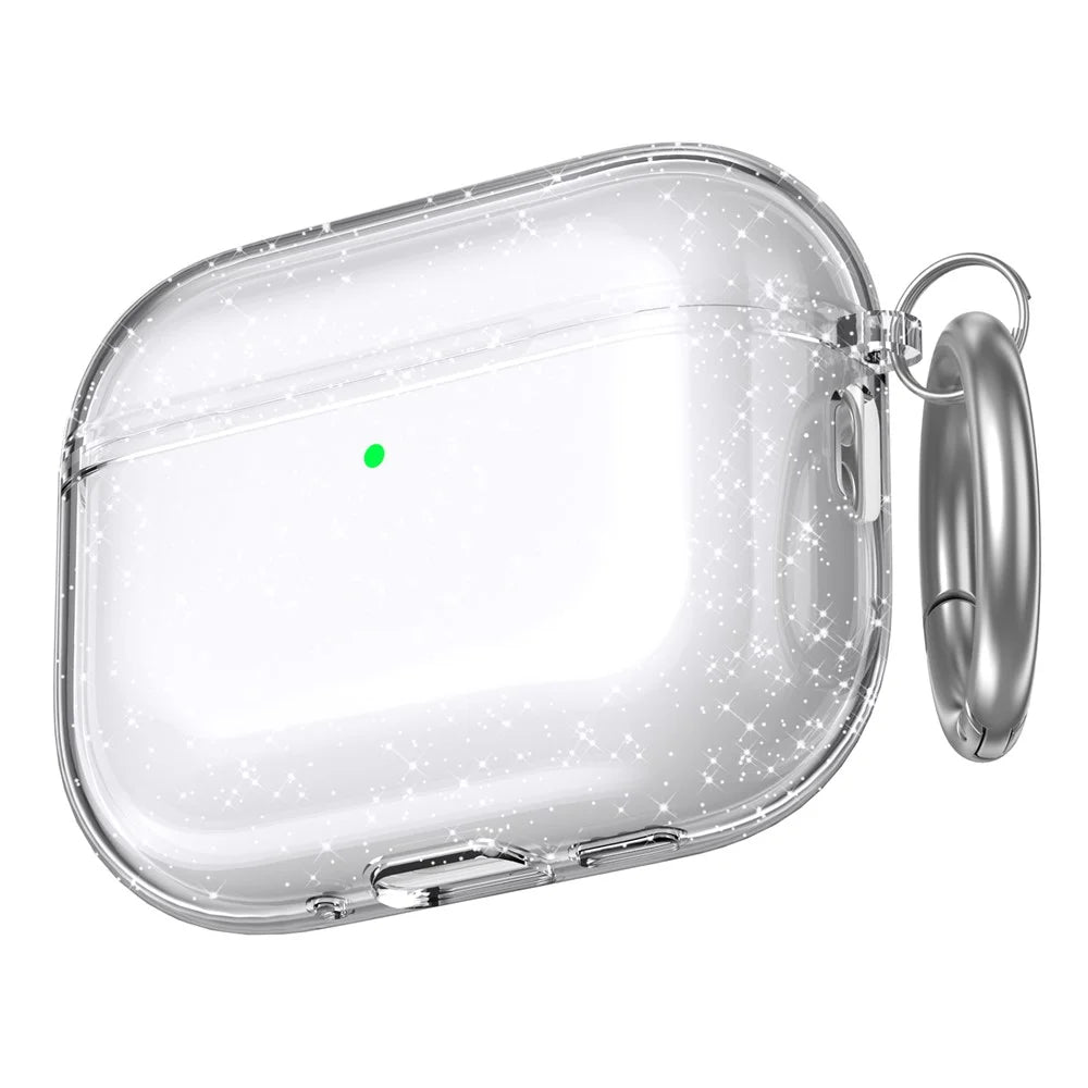AHASTYLE WG182-G For AirPods Pro 3 Case Split Design Clear TPU Shockproof Protective Cover with Carabiner - Transparent Glitter - 1
