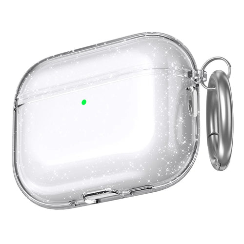 AHASTYLE WG182-G For AirPods Pro 3 Case Split Design Clear TPU Shockproof Protective Cover with Carabiner - Transparent Glitter - 1