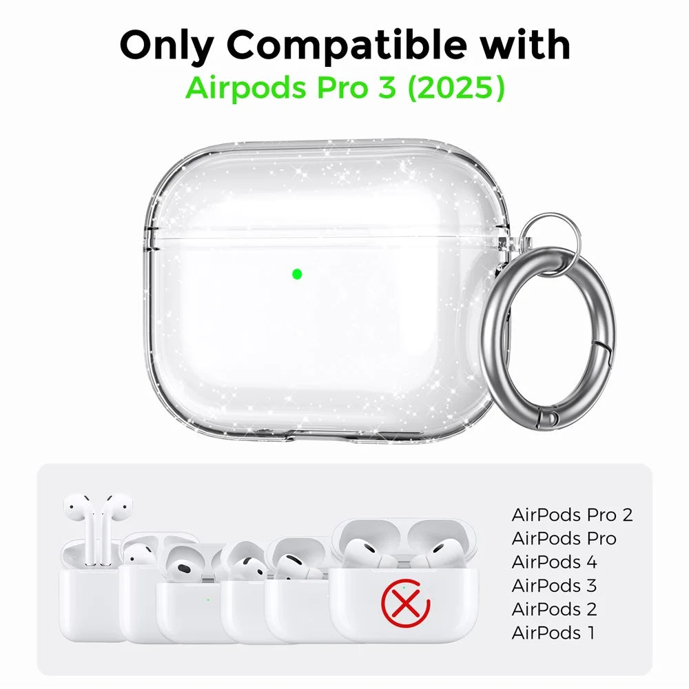 AHASTYLE WG182-G For AirPods Pro 3 Case Split Design Clear TPU Shockproof Protective Cover with Carabiner - Transparent Glitter - 2