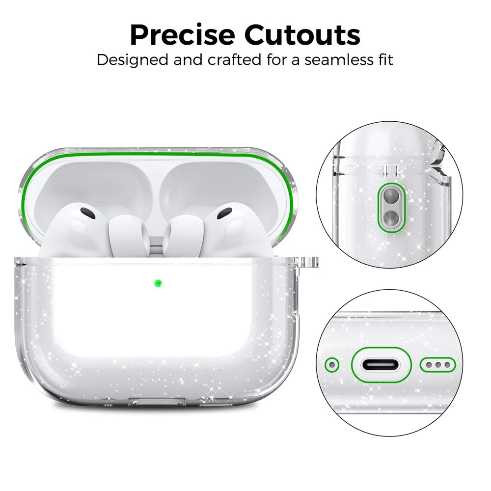 AHASTYLE WG182-G For AirPods Pro 3 Case Split Design Clear TPU Shockproof Protective Cover with Carabiner - Transparent Glitter - 4