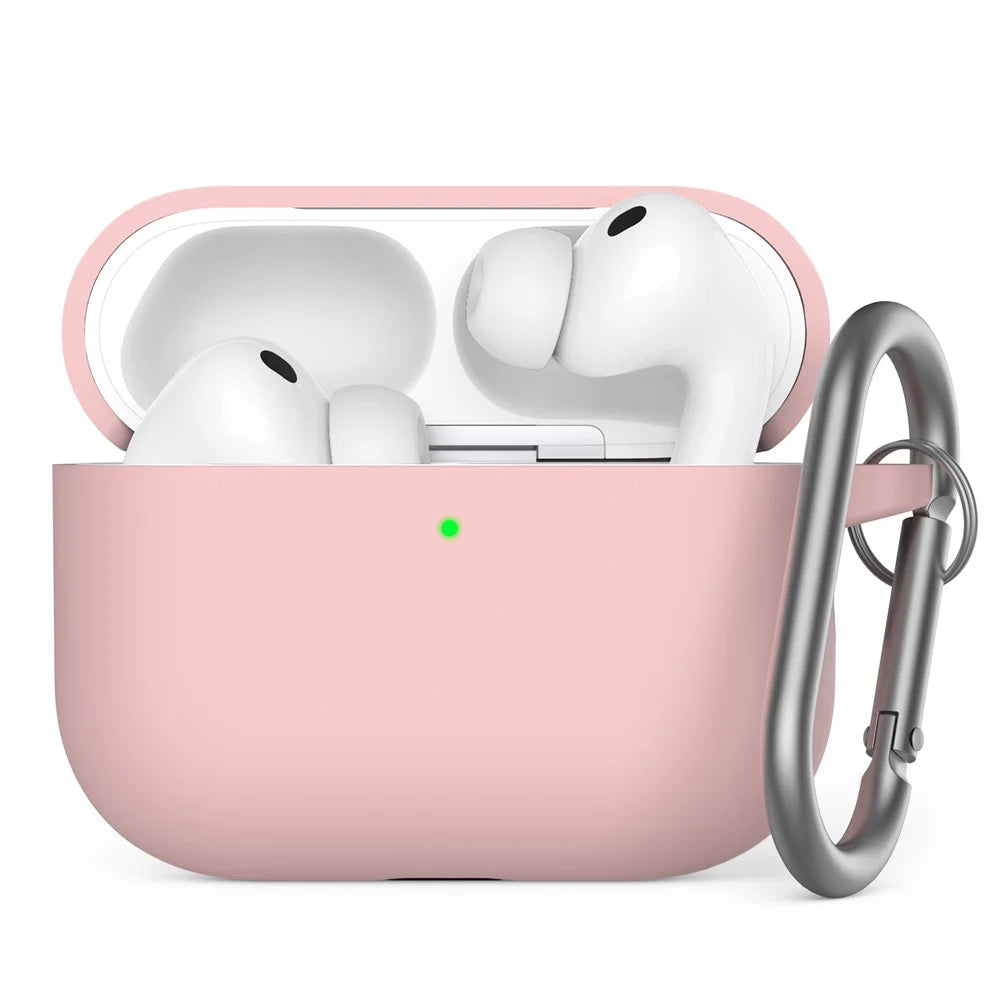 AHASTYLE WG184 For AirPods Pro 3 Case Split Design Thickened Silicone Earphone Cover with Carabiner - Pink - 1