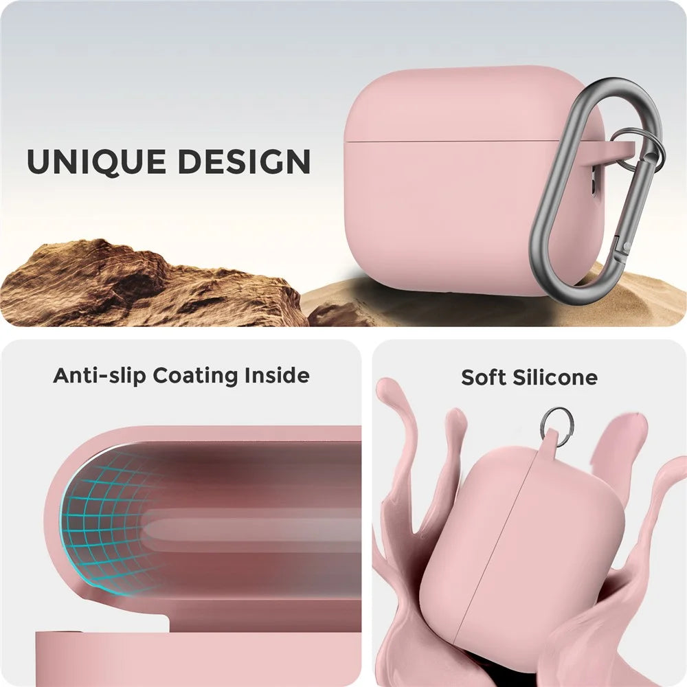 AHASTYLE WG184 For AirPods Pro 3 Case Split Design Thickened Silicone Earphone Cover with Carabiner - Pink - 3