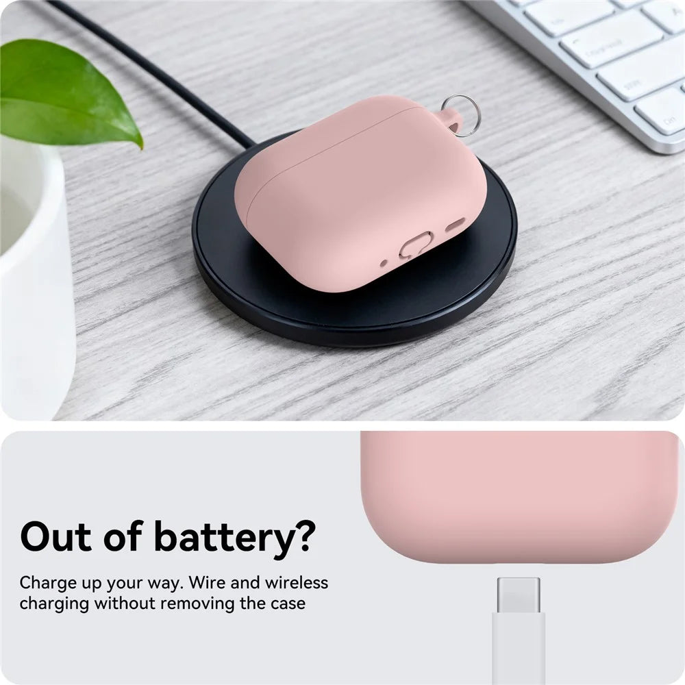 AHASTYLE WG184 For AirPods Pro 3 Case Split Design Thickened Silicone Earphone Cover with Carabiner - Pink - 4