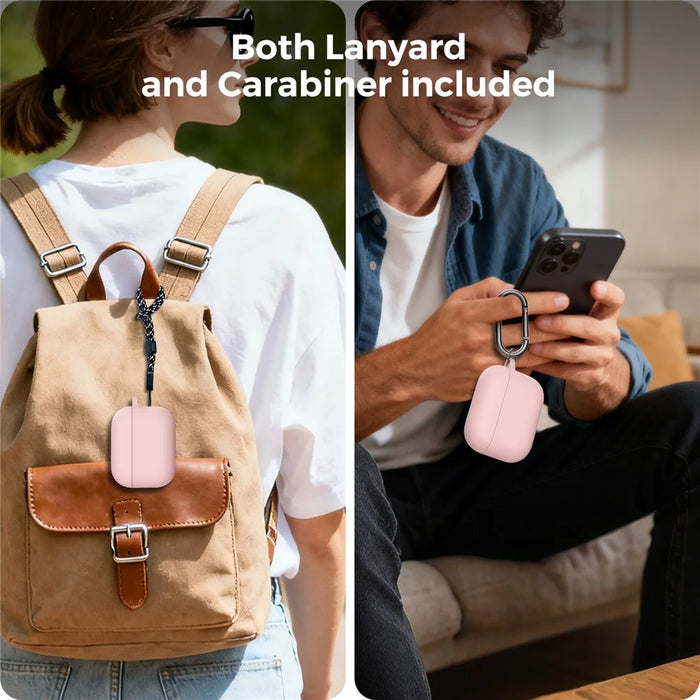 AHASTYLE WG184 For AirPods Pro 3 Case Split Design Thickened Silicone Earphone Cover with Carabiner - Pink - 6