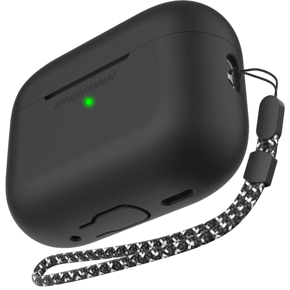 AHASTYLE PT197 For AirPods Pro 3 Case Silicone Earphone Protective Cover with Lanyard - Black - 1