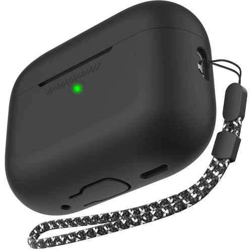 AHASTYLE PT197 For AirPods Pro 3 Case Silicone Earphone Protective Cover with Lanyard - Black - 1