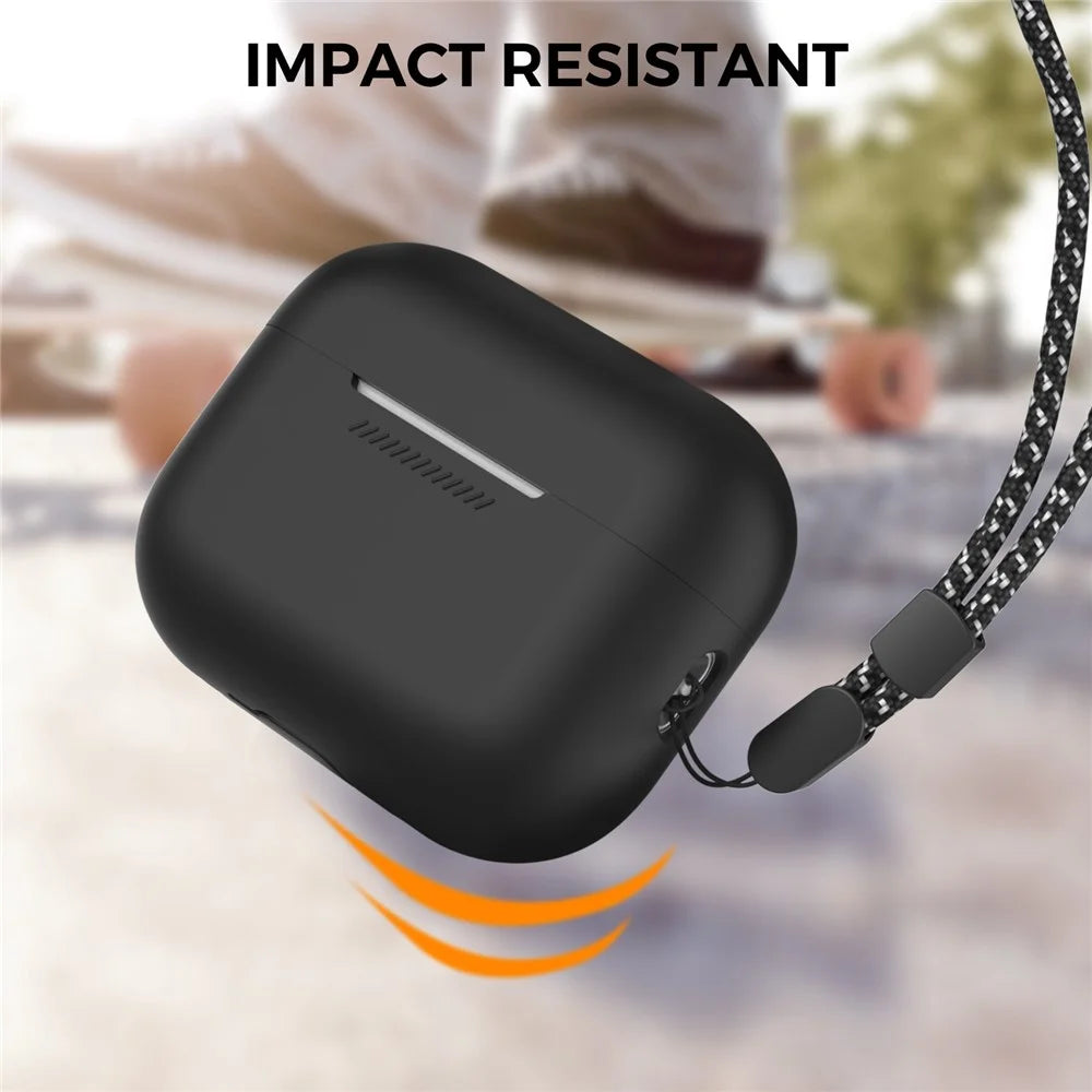 AHASTYLE PT197 For AirPods Pro 3 Case Silicone Earphone Protective Cover with Lanyard - Black - 4