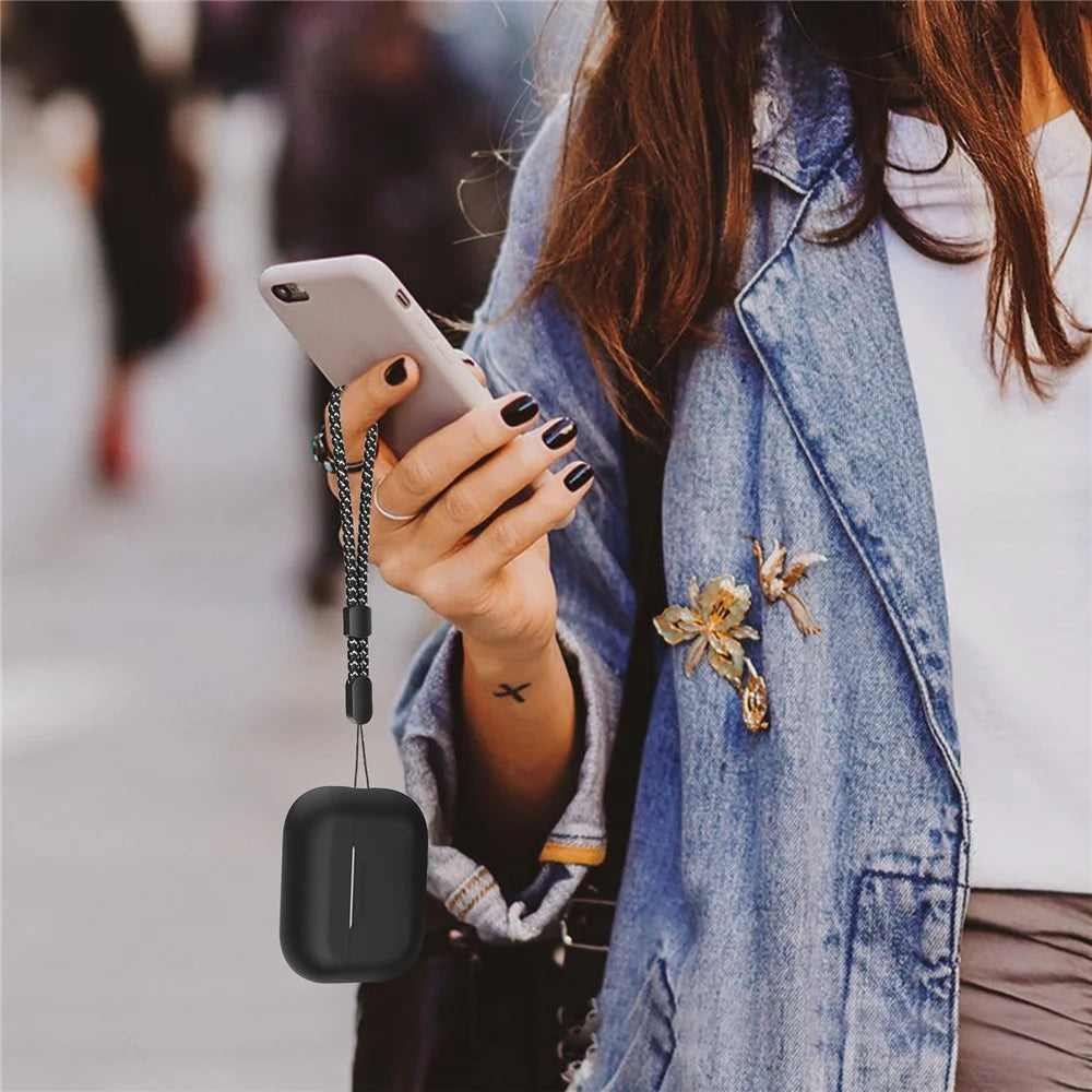AHASTYLE PT197 For AirPods Pro 3 Case Silicone Earphone Protective Cover with Lanyard - Black - 5
