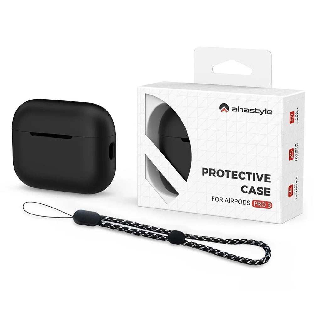AHASTYLE PT197 For AirPods Pro 3 Case Silicone Earphone Protective Cover with Lanyard - Black - 6