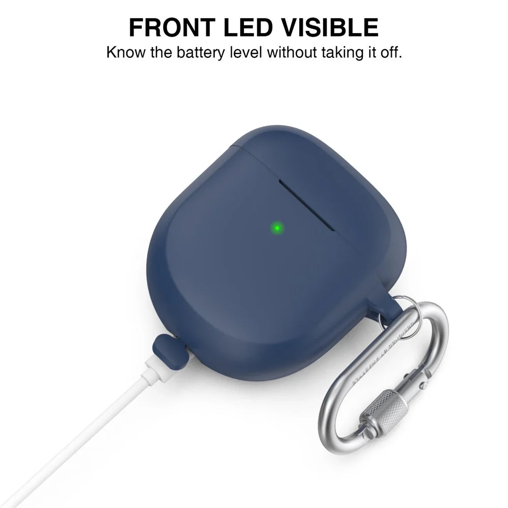 AHASTYLE WG105 For Bose QuietComfort Earbuds II Case Integrated Design Ultra Thick Silicone Protective Cover with Carabiner - Midnight Blue - 2