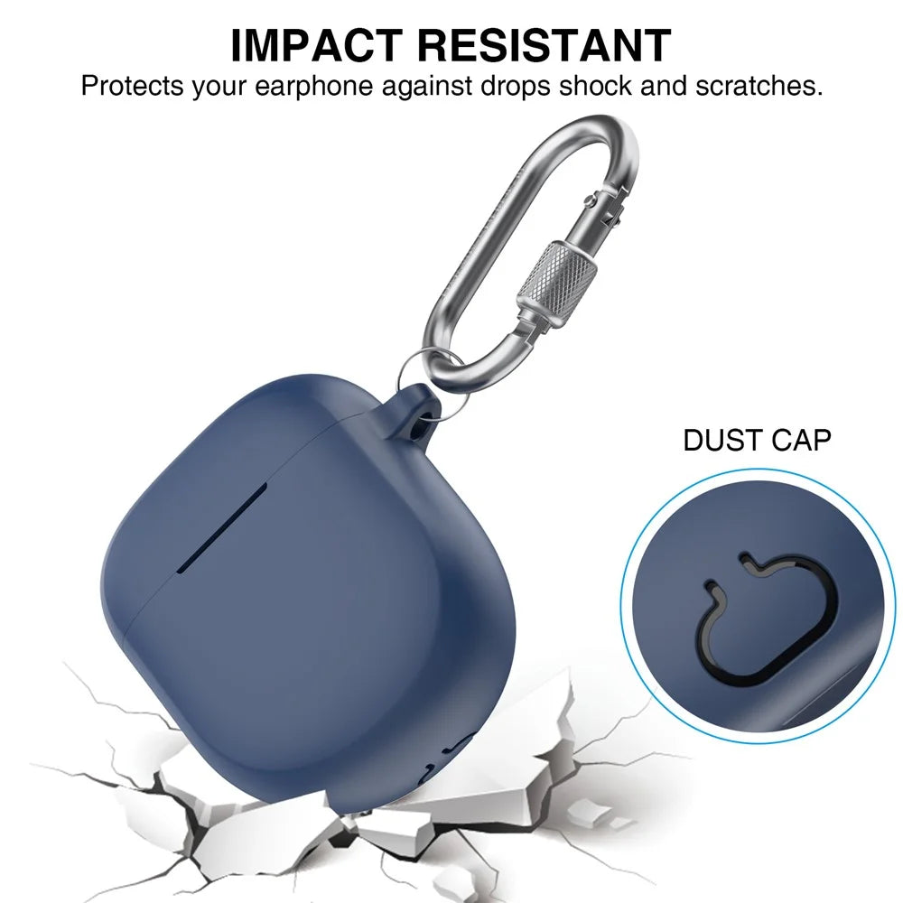 AHASTYLE WG105 For Bose QuietComfort Earbuds II Case Integrated Design Ultra Thick Silicone Protective Cover with Carabiner - Midnight Blue - 3