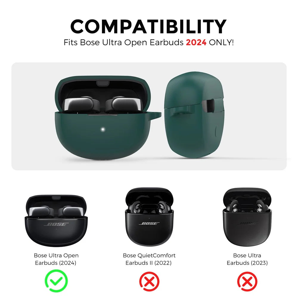 AHASTYLE WG147 For Bose Ultra Open Earbuds Silicone Case Integrated Design Protective Cover with Carabiner - Green - 2