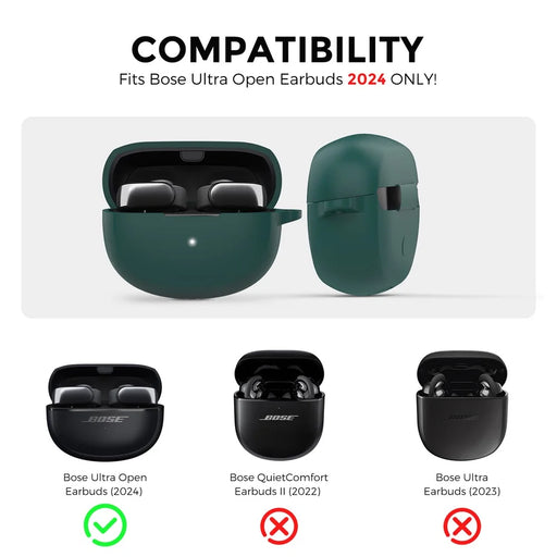 AHASTYLE WG147 For Bose Ultra Open Earbuds Silicone Case Integrated Design Protective Cover with Carabiner - Green - 2