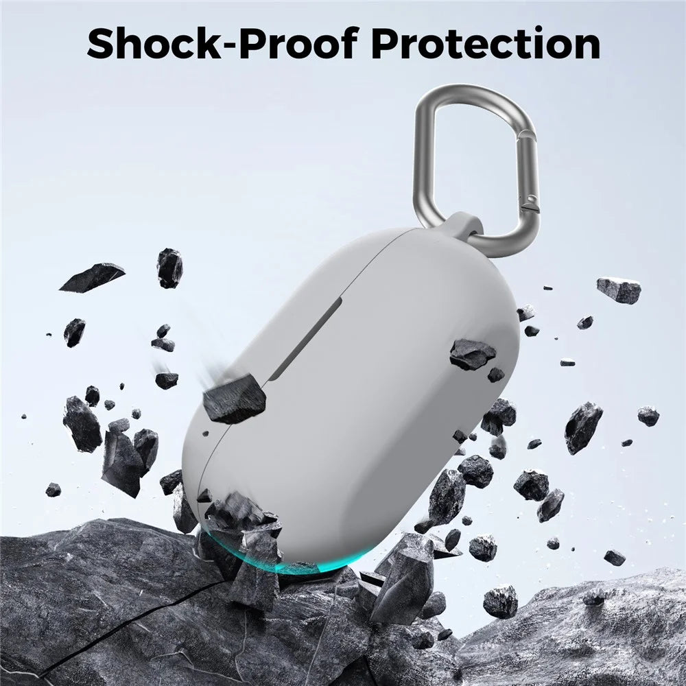 AHASTYLE WG157 For Beats Studio Buds + Case Split Design Thickened Silicone Earphone Cover with Carabiner - Grey - 2