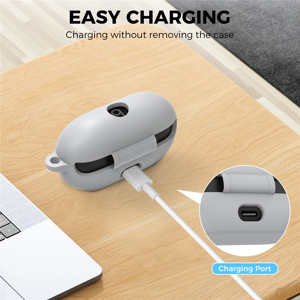 AHASTYLE WG157 For Beats Studio Buds + Case Split Design Thickened Silicone Earphone Cover with Carabiner - Grey - 3