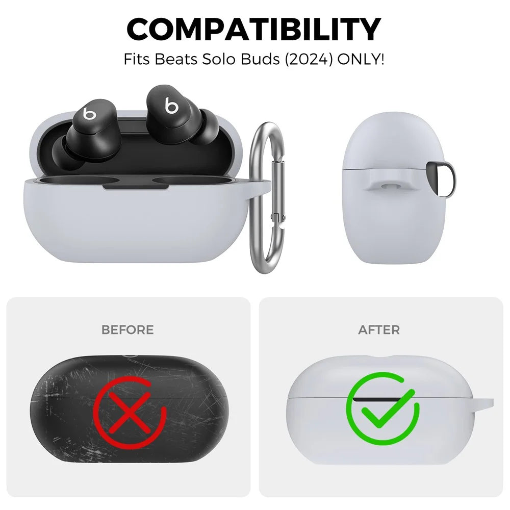 AHASTYLE WG157 For Beats Studio Buds + Case Split Design Thickened Silicone Earphone Cover with Carabiner - Grey - 4