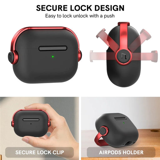 AHASTYLE WG109 For Apple AirPods Pro / Pro 2 Case TPU Bluetooth-Compatible Earphone Protective Cover with Strap - Black + Red - 2