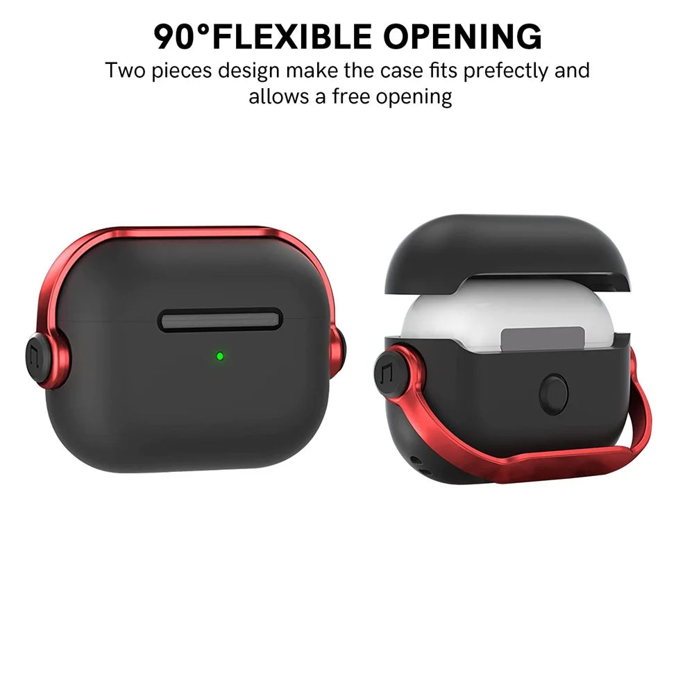 AHASTYLE WG109 For Apple AirPods Pro / Pro 2 Case TPU Bluetooth-Compatible Earphone Protective Cover with Strap - Black + Red - 4