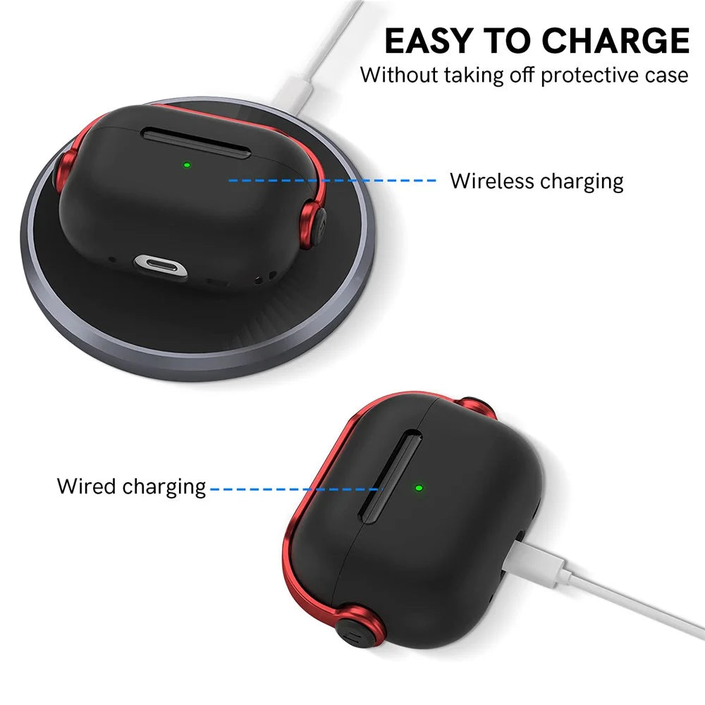 AHASTYLE WG109 For Apple AirPods Pro / Pro 2 Case TPU Bluetooth-Compatible Earphone Protective Cover with Strap - Black + Red - 5