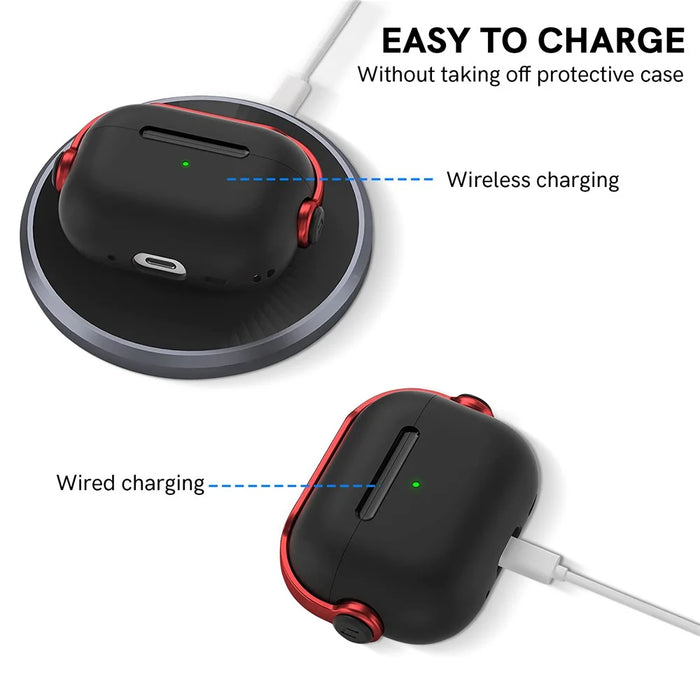 AHASTYLE WG109 For Apple AirPods Pro / Pro 2 Case TPU Bluetooth-Compatible Earphone Protective Cover with Strap - Black + Red - 5