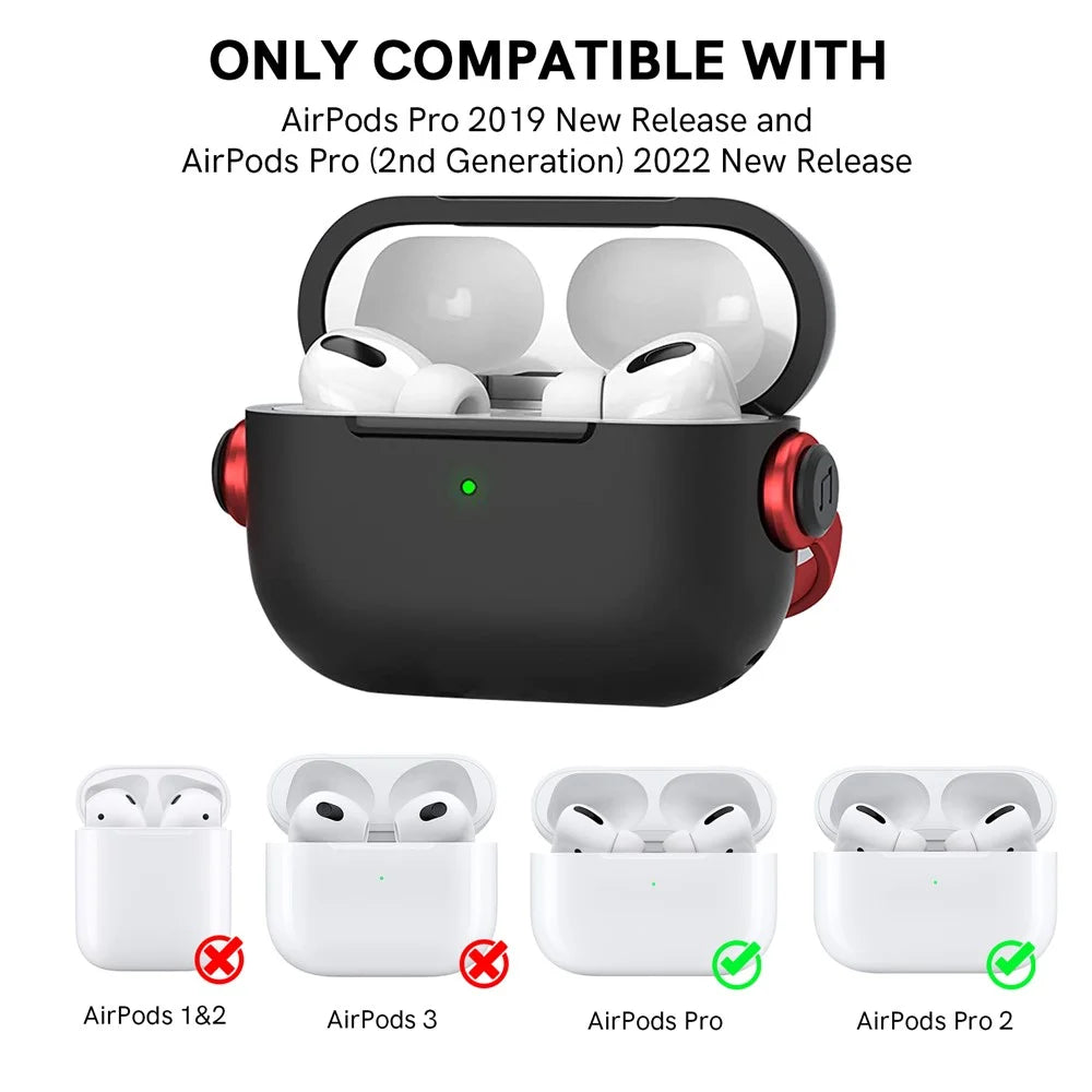 AHASTYLE WG109 For Apple AirPods Pro / Pro 2 Case TPU Bluetooth-Compatible Earphone Protective Cover with Strap - Black + Red - 7