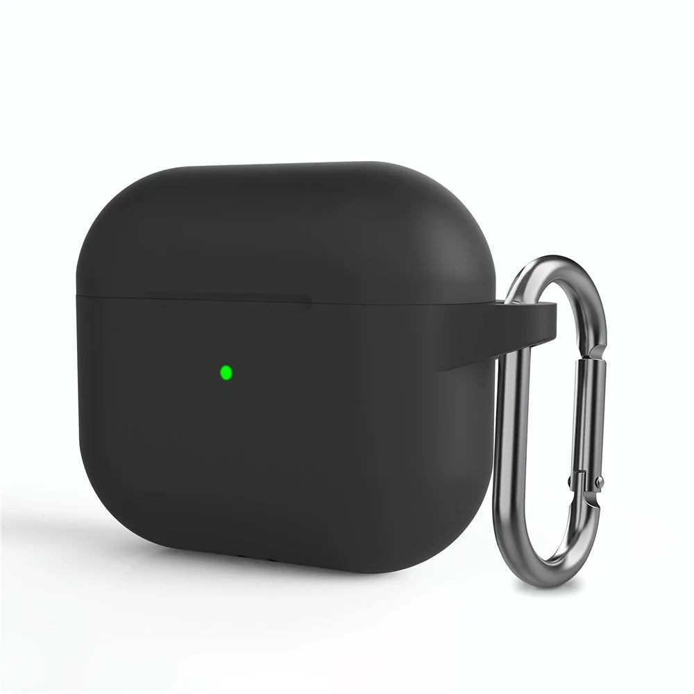 Bluetooth-compatible Earphone Silicone Protective Case Dust-proof Cover with Carabiner for Apple AirPods 3 - Black - 1