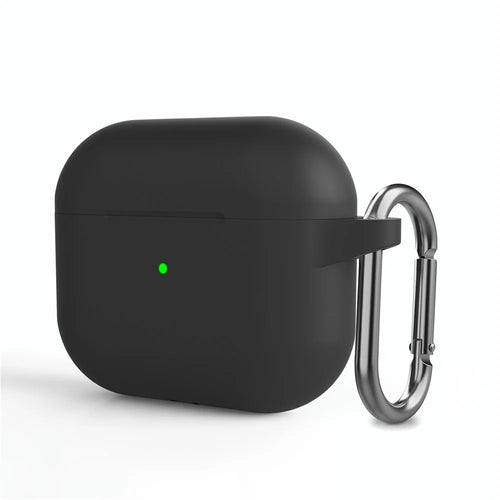 Bluetooth-compatible Earphone Silicone Protective Case Dust-proof Cover with Carabiner for Apple AirPods 3 - Black - 1