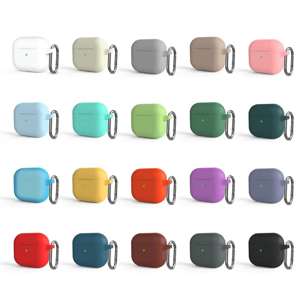 Bluetooth-compatible Earphone Silicone Protective Case Dust-proof Cover with Carabiner for Apple AirPods 3 - Black - 2