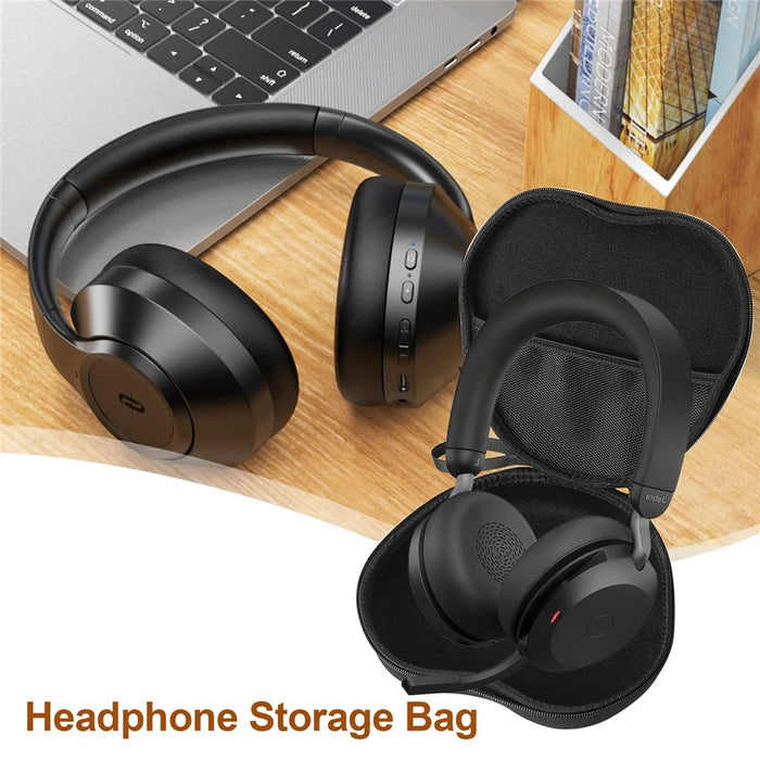 For Jabra Evolve2 75 Headphone Case EVA Hard Shell Storage Bag With Cleaning Pen Set - Black - 4