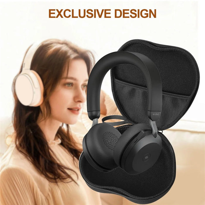 For Jabra Evolve2 75 Headphone Case EVA Hard Shell Storage Bag With Cleaning Pen Set - Black - 5