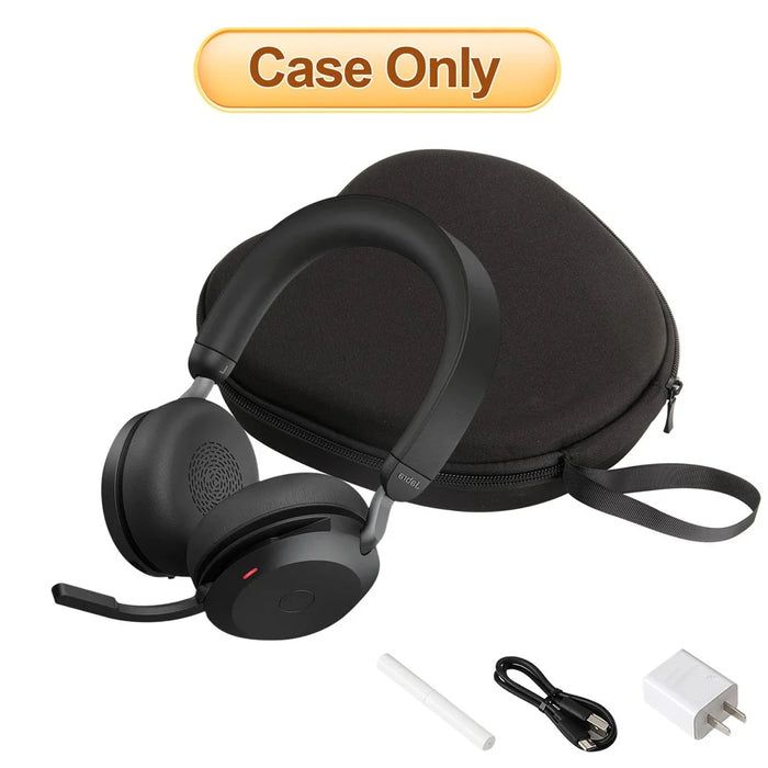 For Jabra Evolve2 75 Headphone Case EVA Hard Shell Storage Bag With Cleaning Pen Set - Black - 6