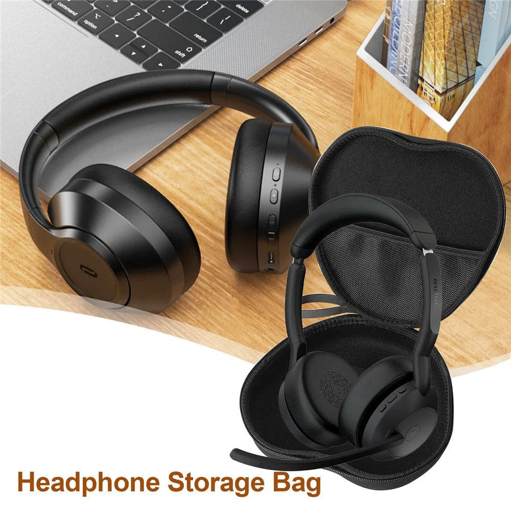 For Jabra Evolve2 55 Headphone Case EVA Hard Shell Storage Bag With Cleaning Pen Set - Black - 4
