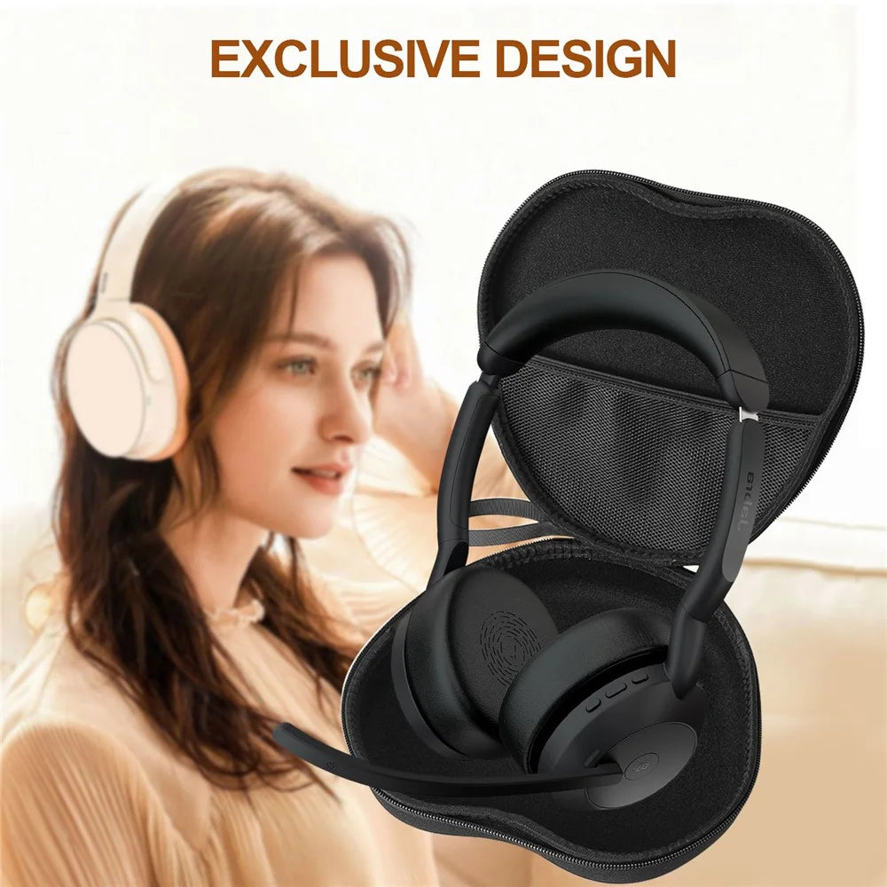 For Jabra Evolve2 55 Headphone Case EVA Hard Shell Storage Bag With Cleaning Pen Set - Black - 5