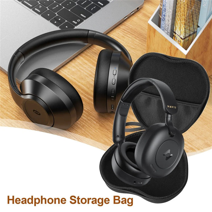 For HAVIT H655BT Headphone Case EVA Hard Shell Storage Bag With Cleaning Pen Set - Black - 4