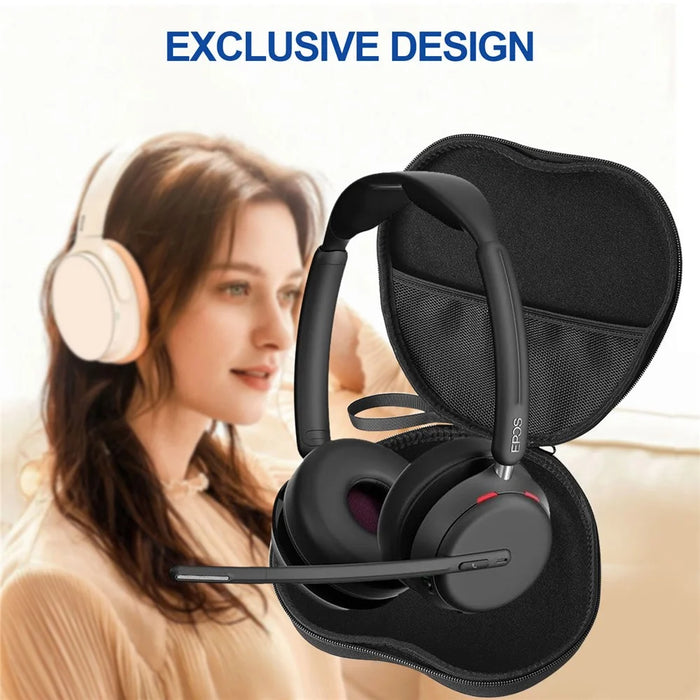 For EPOS IMPACT 1061T Headphone Case EVA Hard Shell Storage Bag With Cleaning Pen Set - Black - 6