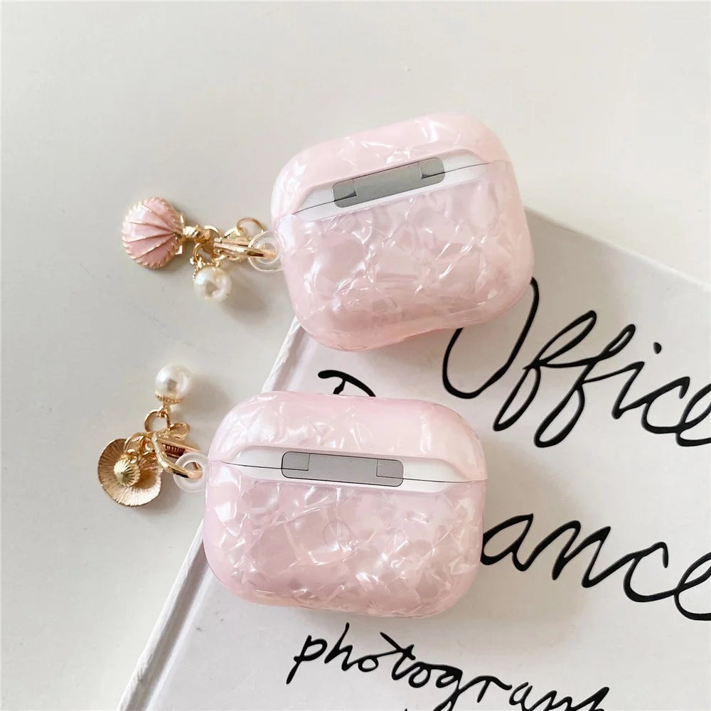 For AirPods Pro 3 Shell Pattern Case with Pink Shell Pendant TWS Earbuds Protective Cover - 3