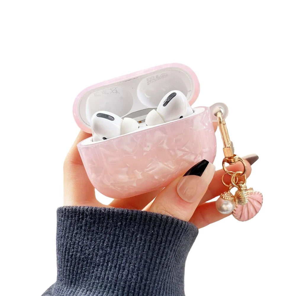 For AirPods Pro 2 Shell Pattern Case with Pink Shell Pendant TWS Earbuds Protective Cover - 2