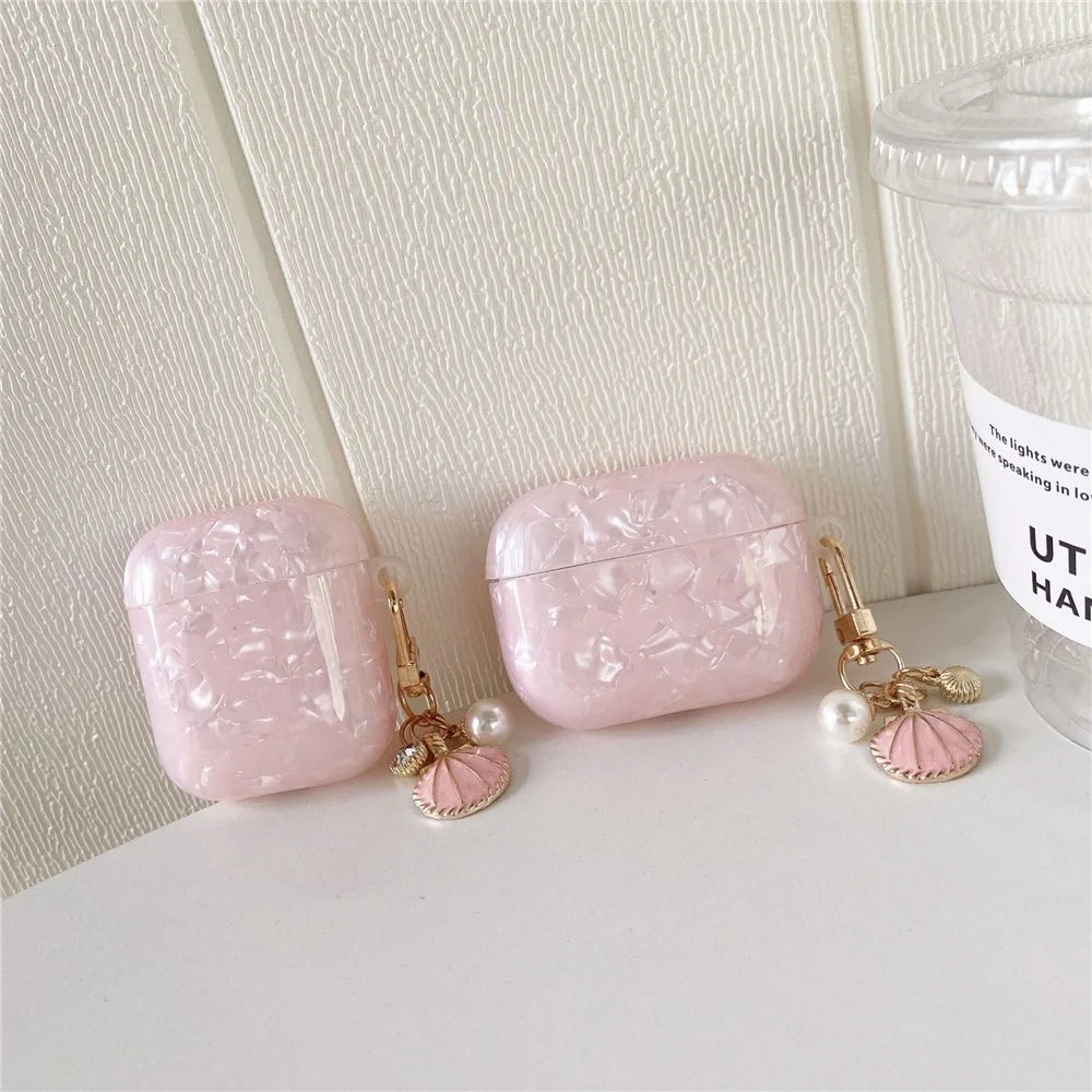 For AirPods Pro 2 Shell Pattern Case with Pink Shell Pendant TWS Earbuds Protective Cover - 5